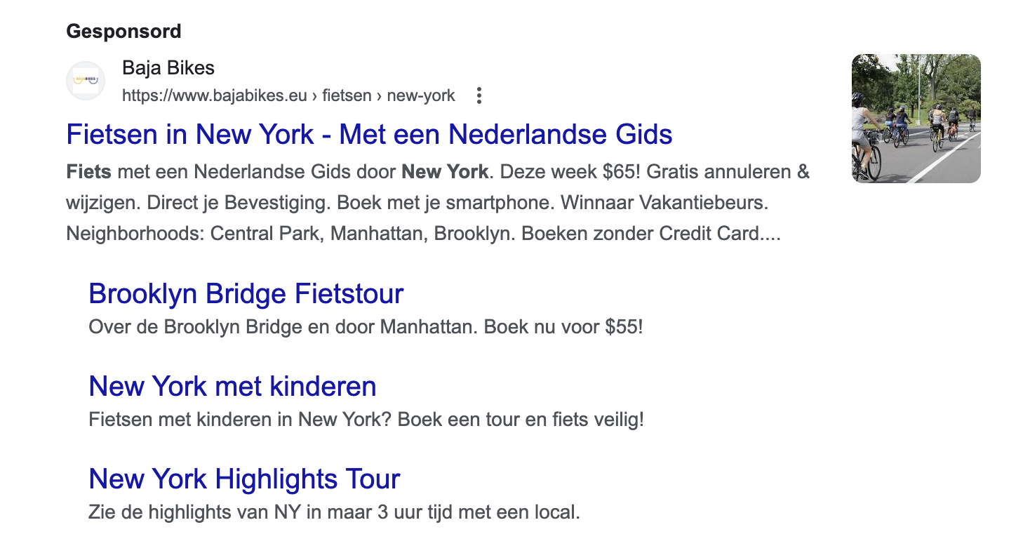 google ads extensies voorbeeld